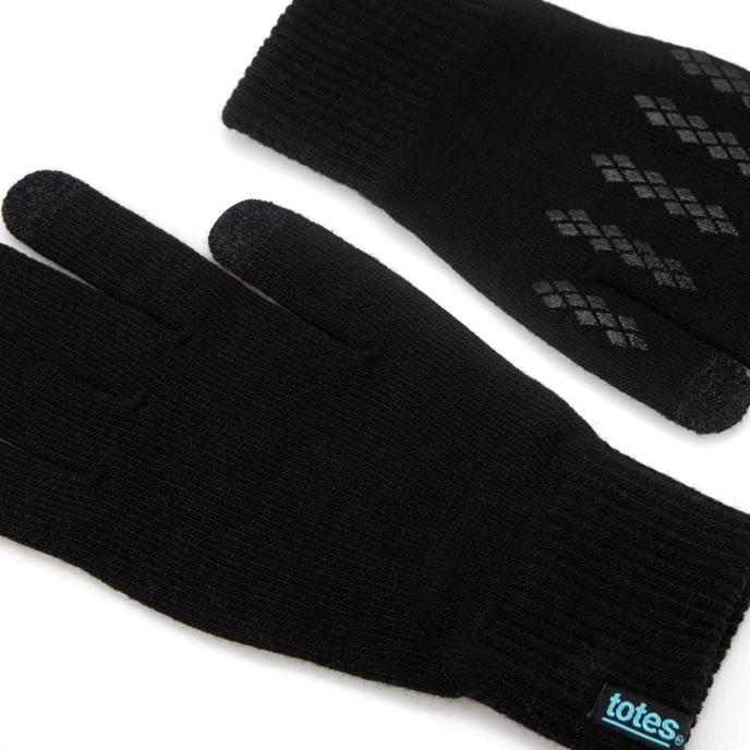 totes toasties® Mens Brushed Thermal Knitted SmarTouch Gloves Black Extra Image 4